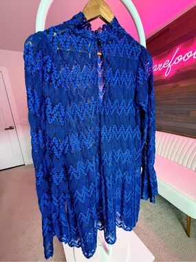Free People Simone Blue Mock
Neck Lace Mini Dress Size S